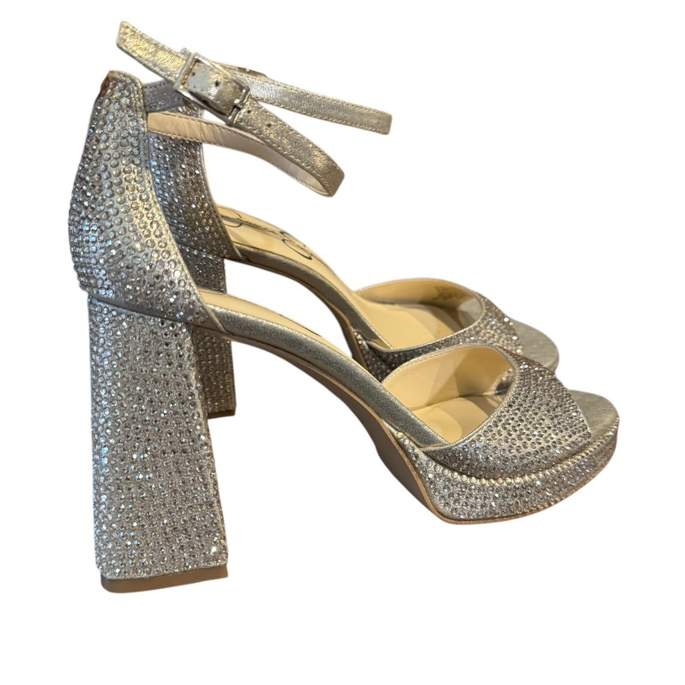 Jessica Simpson Kaliah Champagne Rhinestone Platform Block Heel Sandal 9.5 NWOB - Picture 5 of 9